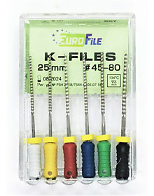 K-Files никель-титан 25мм, размер 48-80, 6 шт., Eurofile